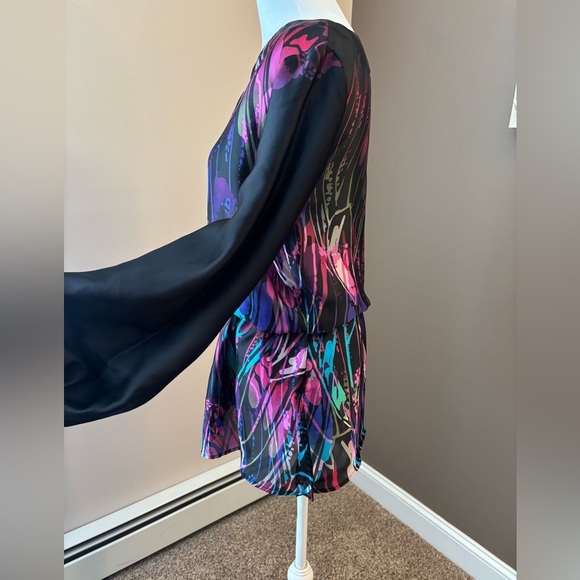 Bisou Bisou Abstract Print Tunic Blouse Sheer Sleeves Size S - Picture 6 of 9